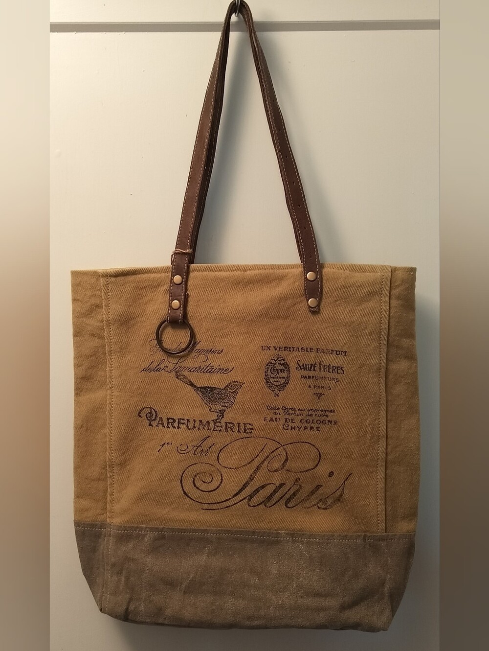 Clea Ray Extra Large Khaki Canvas And Leather Tote